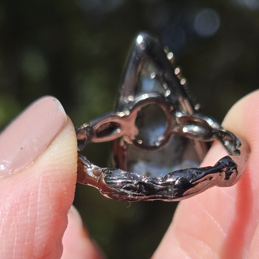 HOST PICK 🎉🎊Garden Agate 14k Natural Gemstone Sterling Rhodium & Gold Ring Sz9 - Picture 7 of 8